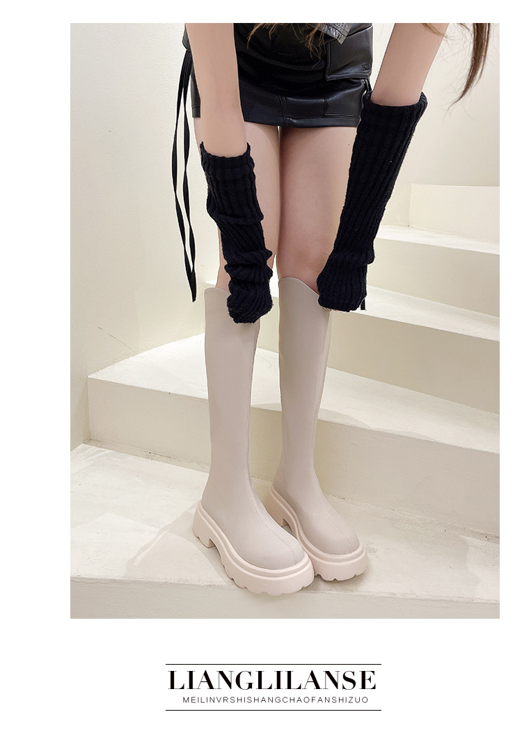 2023 Herbst/Winter Neue vielseitige koreanische Ausgabe Lange Stiefel Damen dicke Absätze schwarze französische Ritterstiefel dicke Sohlen_voghion.com