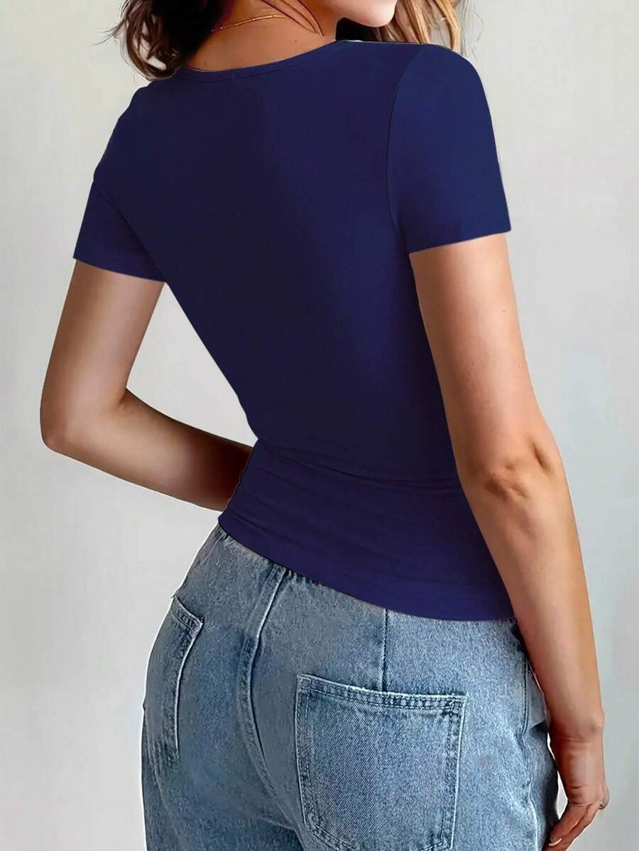 77g Weight Short Sleeve Sleeve Length Pullovers Placket Type Regular Sleeve Sleeve Type Spandex, Polyester Fabric Type Regular Top Length T-shirt Tops Type Daily Occasion Round Neck Neckline Slim Fit Type Solid Color Pattern Summer, Spring Season Women's Gender Streetwear Style Wholesale Women's Streetwear Solid Color Short Sleeve T-Shirts 45