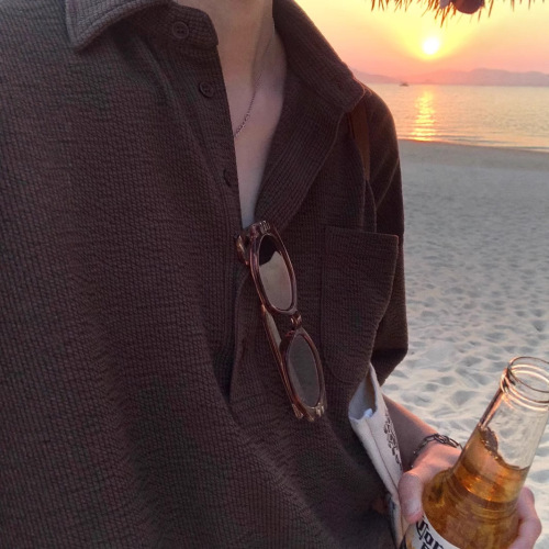 Japanese-style honeycomb collar POLO shirt for men, Hong Kong-style niche cool loose retro city boy workwear short-sleeved T-shirt