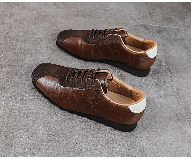 Giày sneaker nữ da thật phong cách cổ điển đế bệt nhẹ — màu nâu chi tiết 14