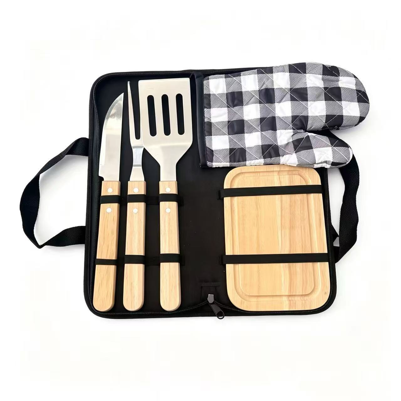 Juego de Utensilios para Barbacoa de Acero Inoxidable y Madera con Bolsa de Almacenamiento para Exteriores image 6