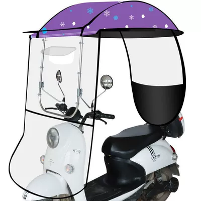 Elektromobil üçün ön şüşə çətiri (günlük) — canopy - stainless-steel-reinforced-edge-model-rain-curtain-purple-snow-dance-with-rearview-mirrordirect-installation