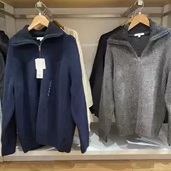 2024 Autumn/Winter New Men's and Women's Soufflé Ribbed Zip-up Cardigan Long-sleeve Sweater for Couples 471993