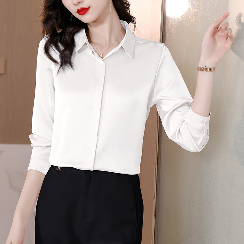 Boutique Brand Spring/Summer Cardigan Silk Shirt with a Stylish and Elegant Design, High-End Turn-Down Collar Long-Sleeve Women's Silk Shirt Boutique Brand Spring/Summer Cardigan Silk Shirt with a Stylish and Elegant Design, High-End Turn-Down Collar Long-Sleeve Women's Silk Shirt