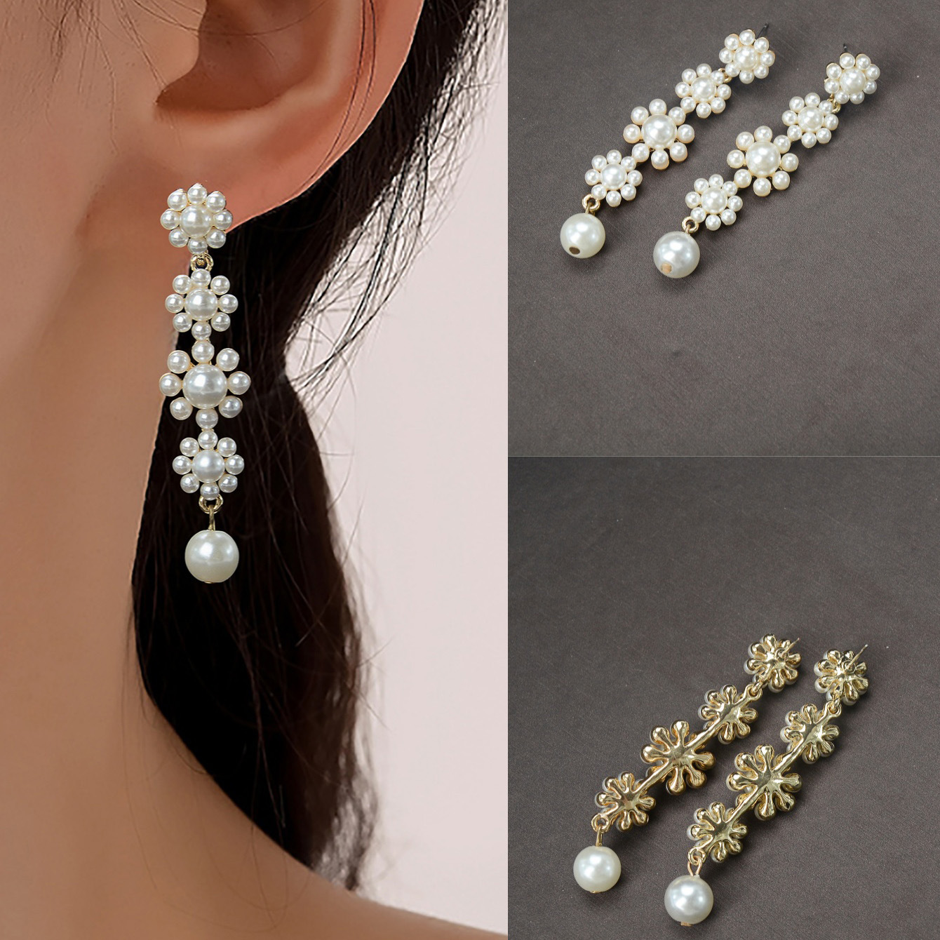Long fashionable elegant small design earrings pearl