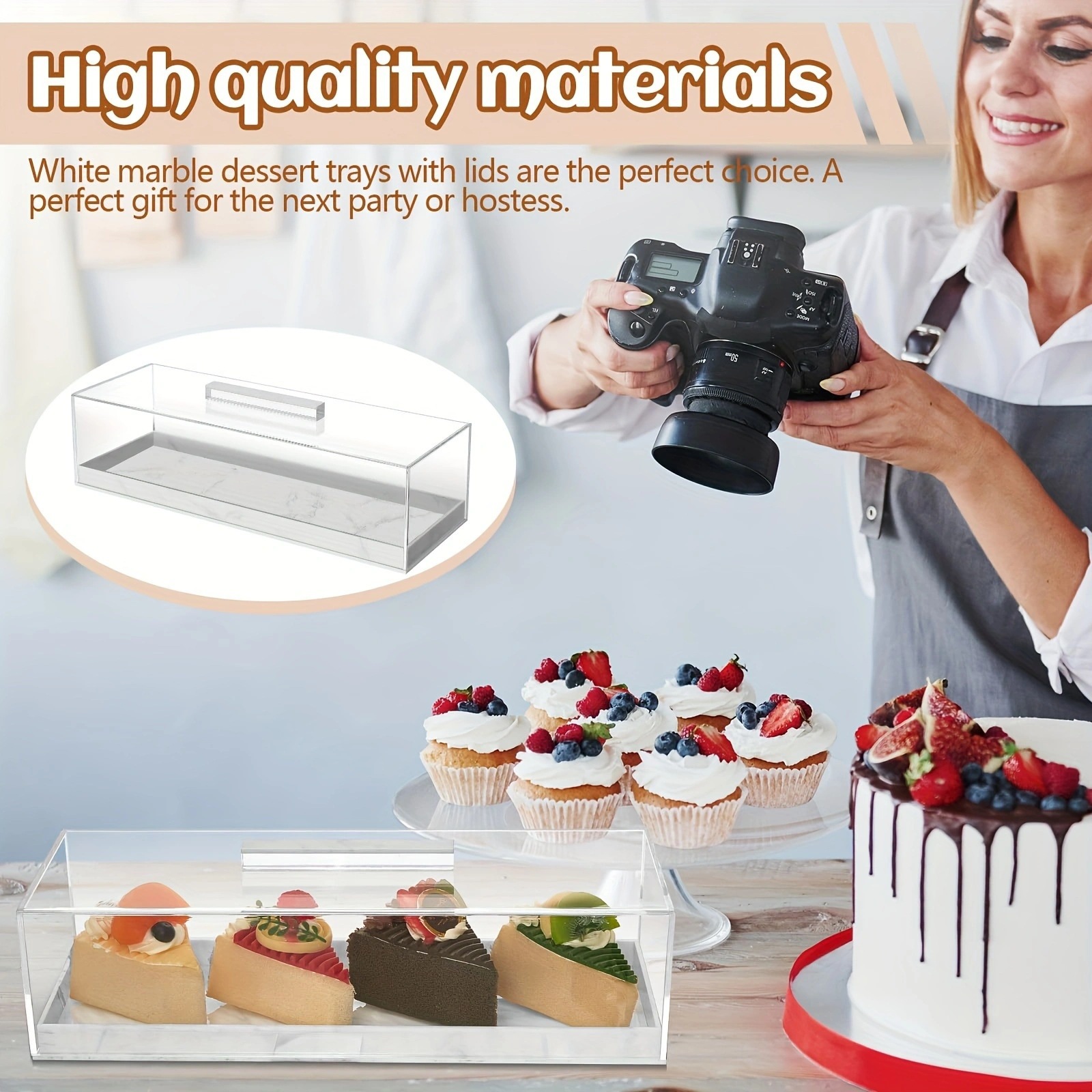 Caja de pan acrílico transfronteriza bandeja de pastel rectangular cubierta de pastel bandeja de fiesta de postres