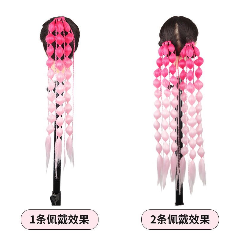 时尚渐变彩色灯笼马尾辫手编脏辫马尾假发长辫灯笼辫女嘻哈造型|undefined