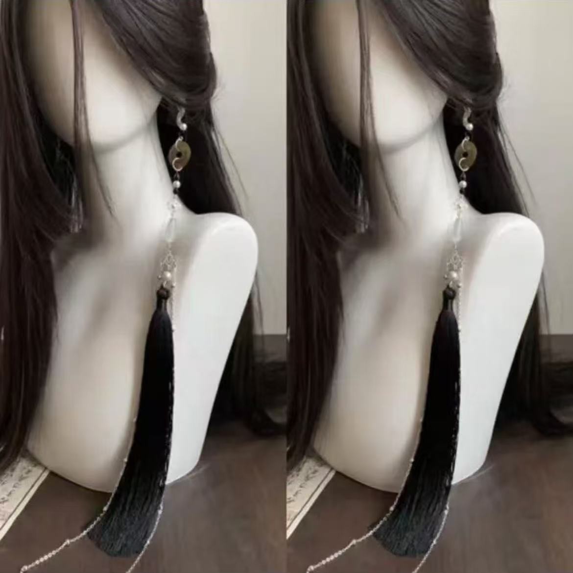 Multi-explosive mountain ghost spending men's and women's Han element long tassel earrings antique retro copper earrings without ear holes
