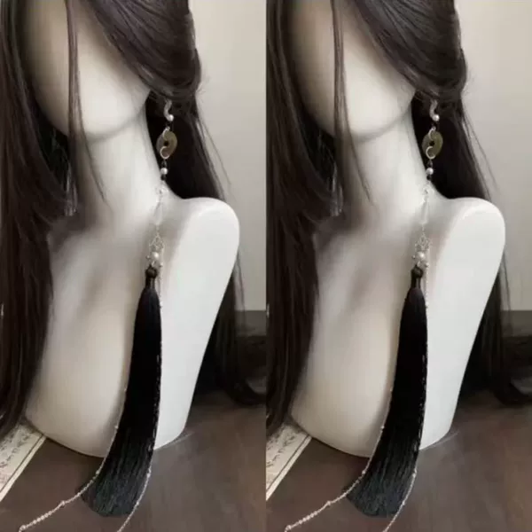 Multi-explosive mountain ghost spending men's and women's Han element long tassel earrings antique retro copper earrings without ear holes