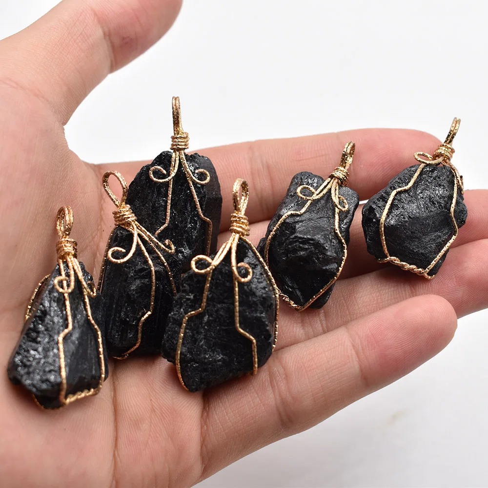 Collier Pendentif Pierre Naturelle Irrégulière Fil Métallique_voghion.com