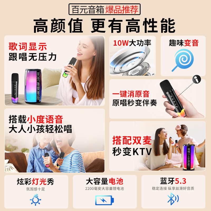 纽曼K歌蓝牙音箱双麦克风显示歌词KTV便携户外卡拉okK19蓝牙5.3|undefined