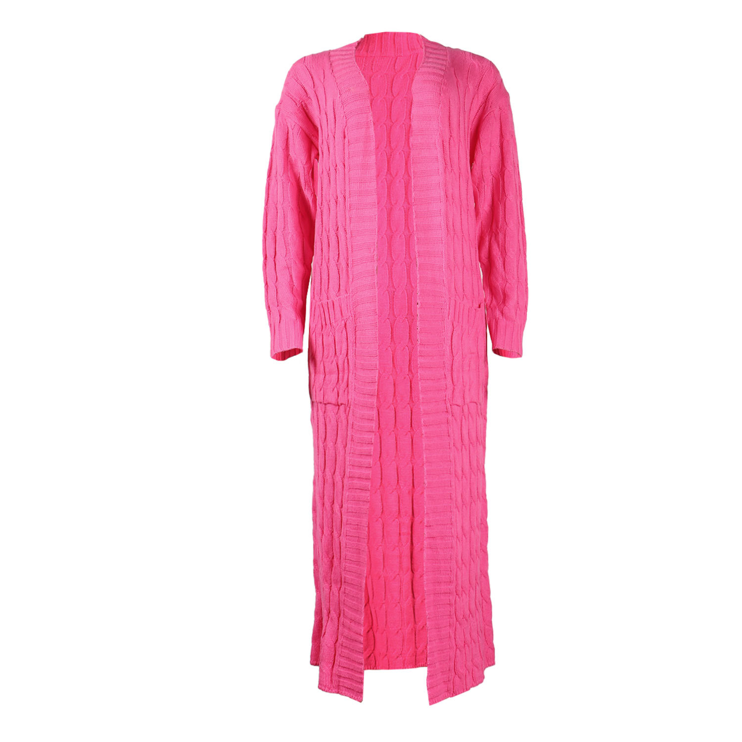 Damen Strickjacke Lang Aus Grobstrick In Unifarben Wintermantel_voghion.com