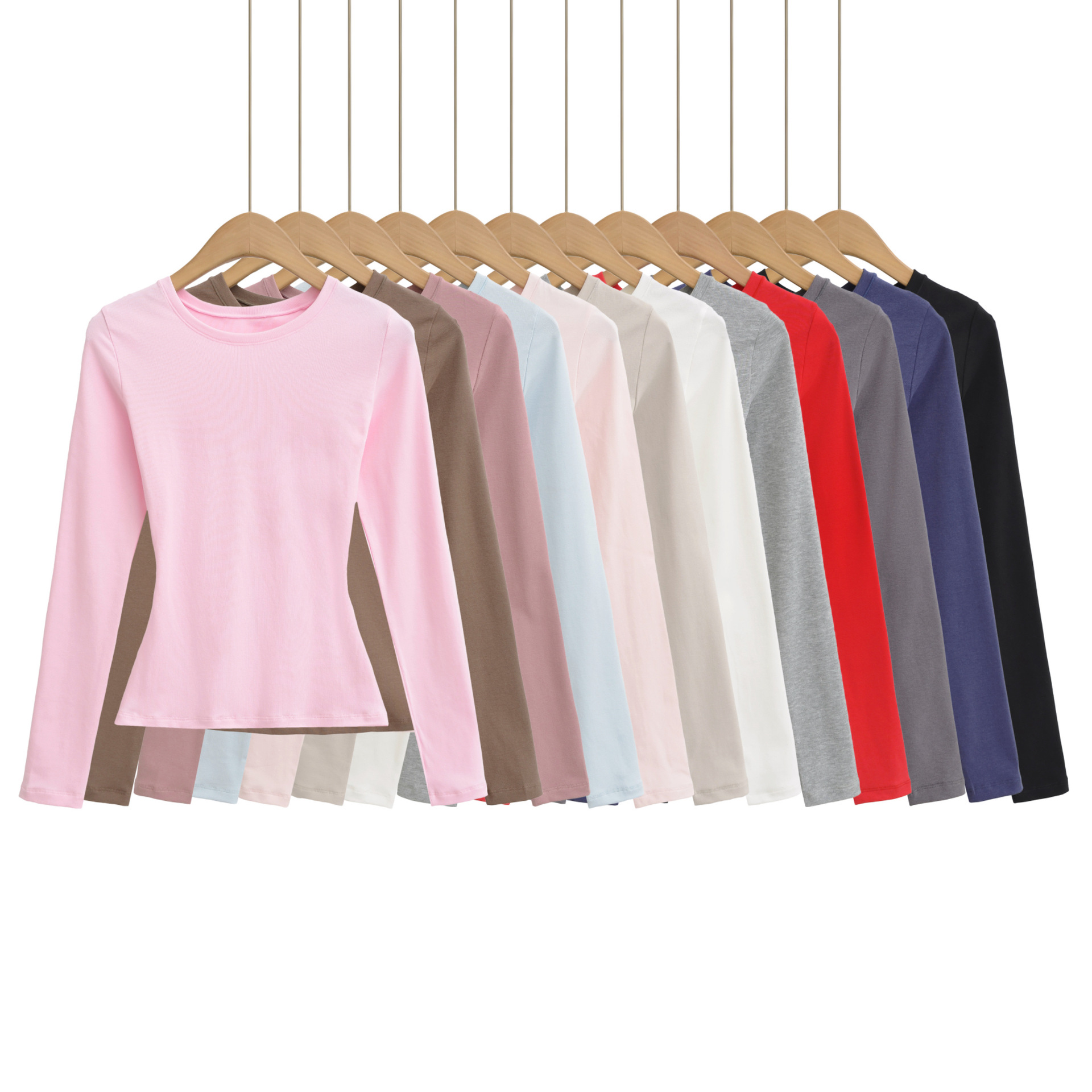 辣妹基础款百搭正肩长袖T恤女2025小圆领修身显瘦沙漏腰内搭打底