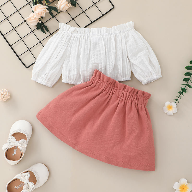 Fashion Long-sleeved One-shoulder Blouse Skirt Baby Suit Wholesale Nihaojewelry display picture 2