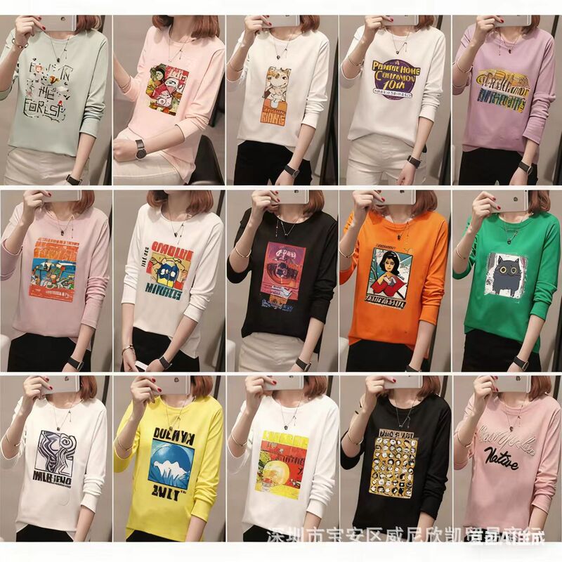 In early spring, the stall does not press the goods cheap supply women's long sleeve T-shirt base shirt nine nine pieces of postage to do direct belt