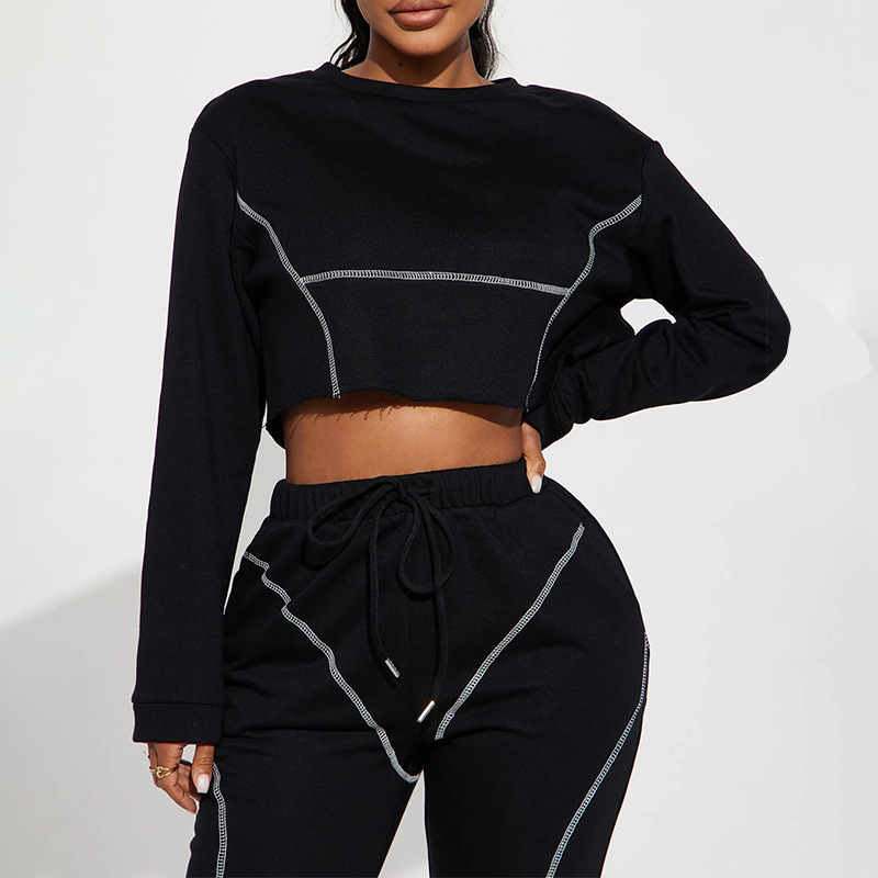 Women's Clothing solid color fleece sweater fashion casual trousers suit_voghion.com