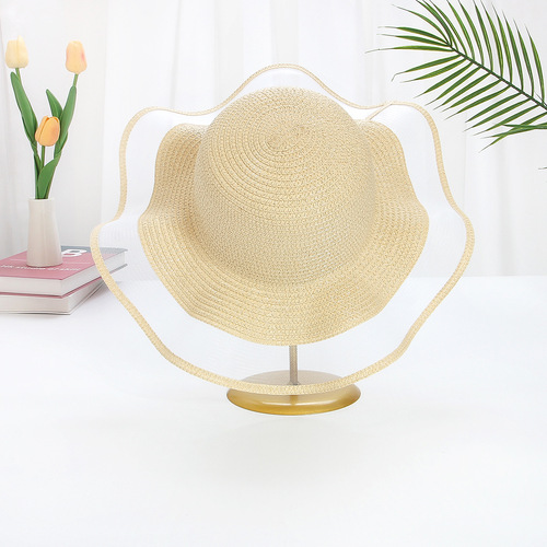 【New Style】Mesh wavy straw hat DIY hat embryo large brim woven straw hat women's seaside sun protection sun hat