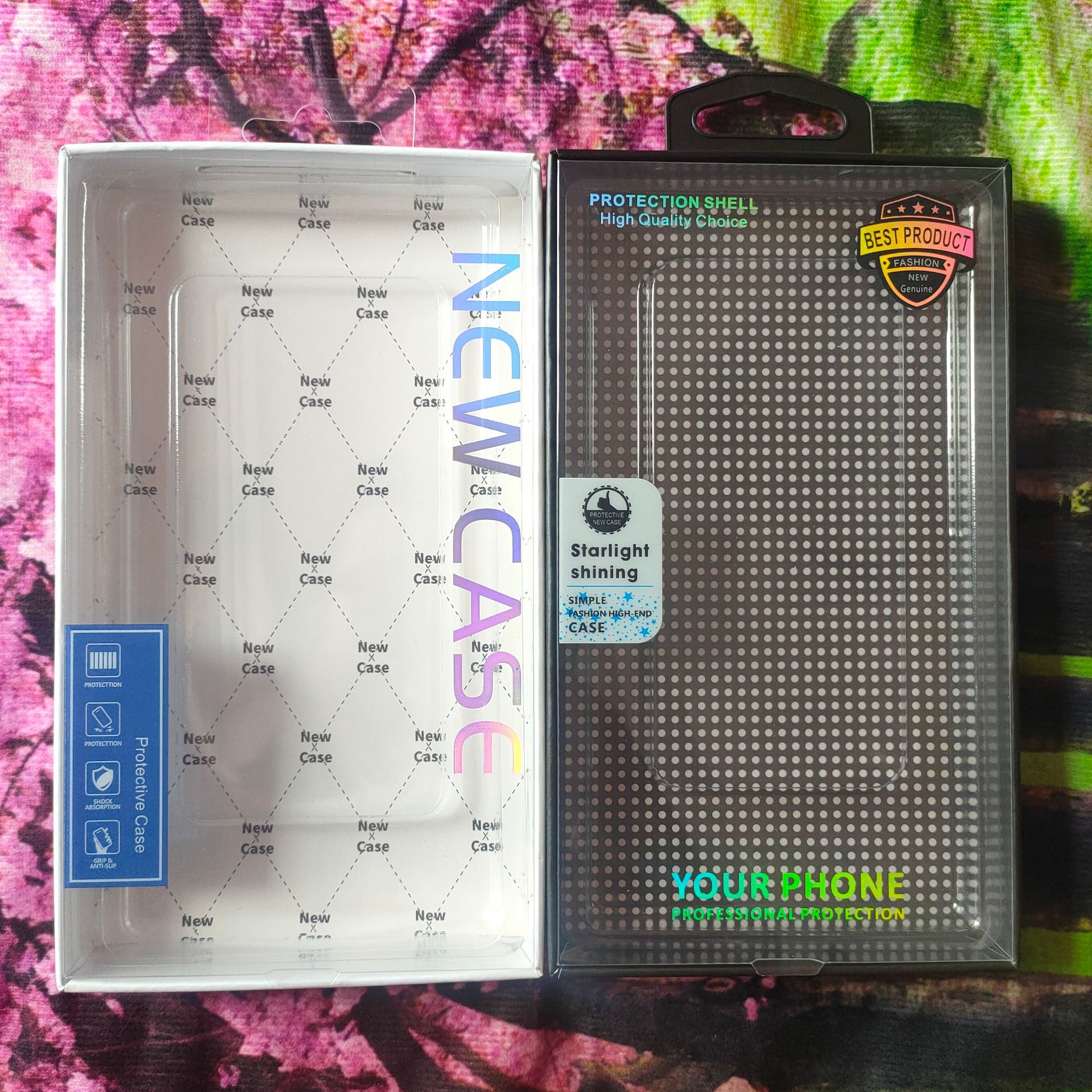 现货通用手机壳包装盒 天地盖苹果华为手机壳镭射加硬黑色礼品盒