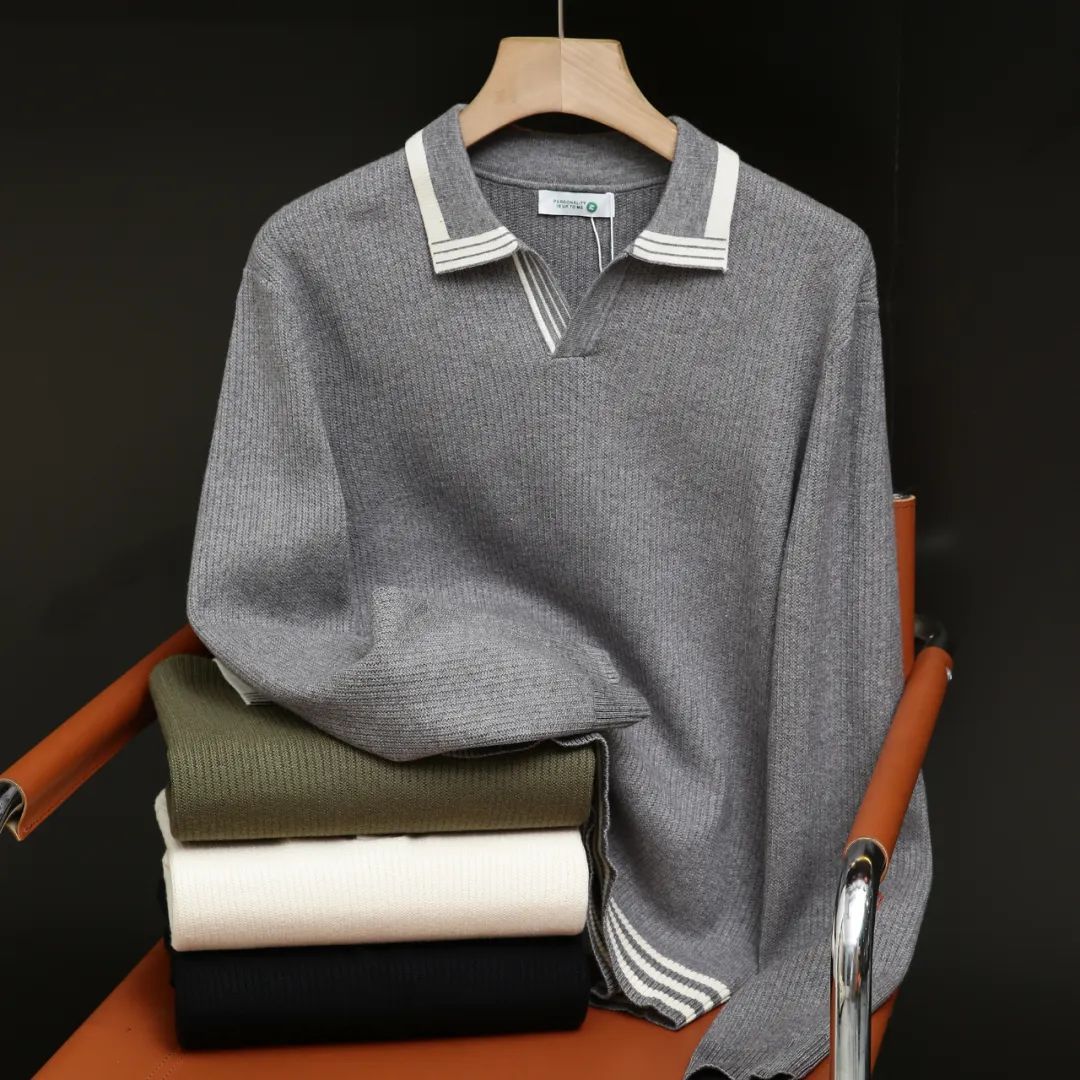 Shop Mall Orders! Italian Old Money Style! Autumn Men's New Color-Blocked Casual Lapel Stripesd Knitwear Knitwear