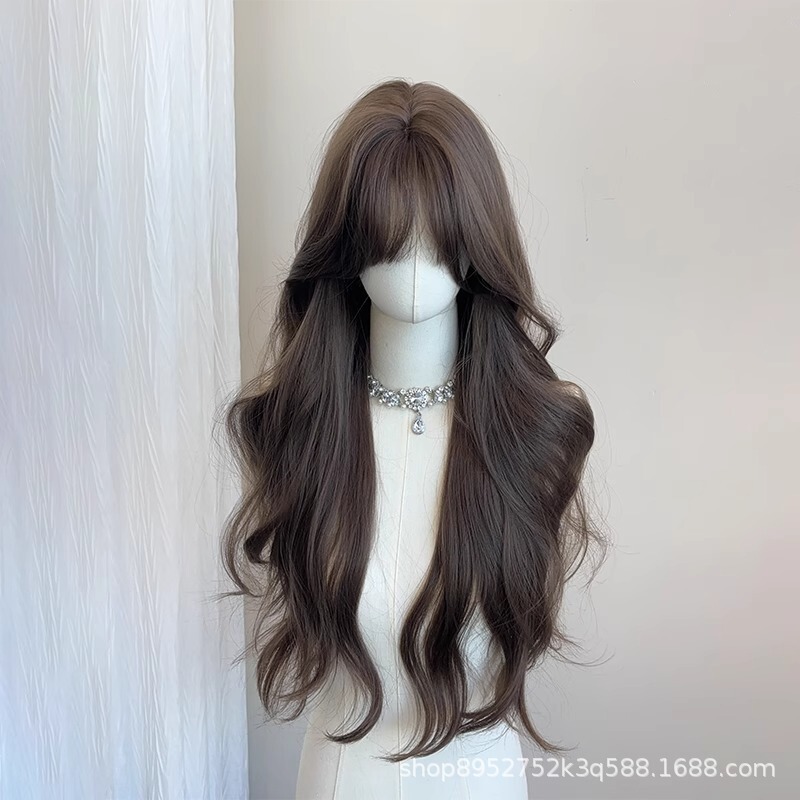 Wig for Women with Long Hair, Autumn and Winter Vibe, Large Waves, Hazelnut Gray-Brown Long Curly Hair, Natural and Fluffy, Full Head Wig