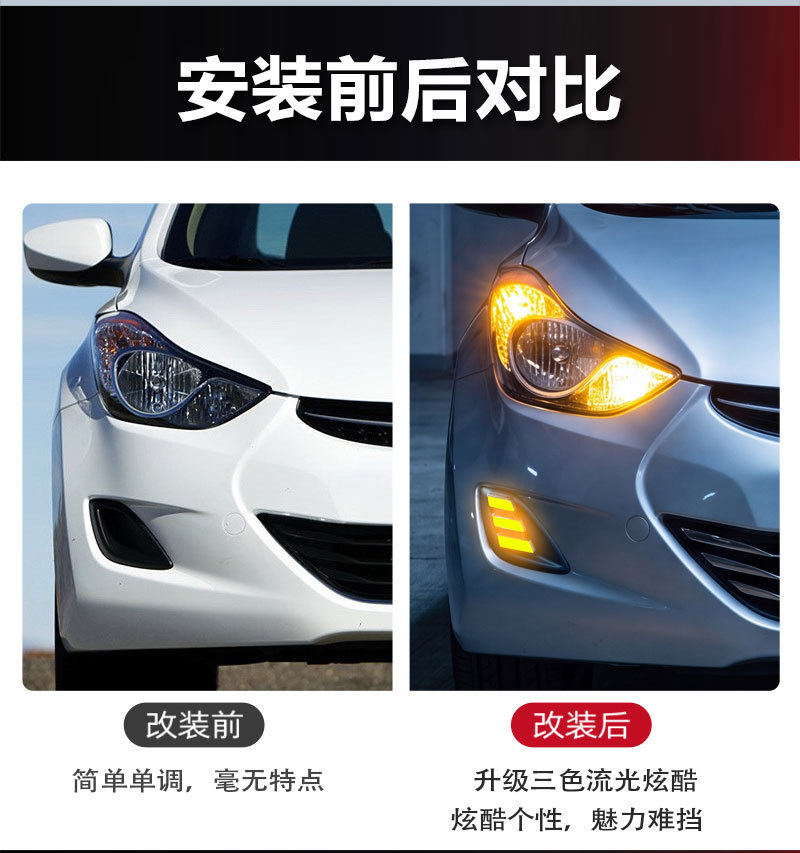 Suitable for 11-13 overseas version Hyundai Elantra daytime running lights and modified front fog lights
