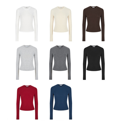 Women's Long-Sleeve Slimming T-Shirt, Solid Color Round Neck Top for Summer and Autumn, Southeast Asian Style, Instagram Inspired