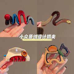 2025年新作レディース高級大型ヘアクリップ、コントラストカラーのヘアクリップ、後頭部用シャーククリップ、ヘアアクセサリー