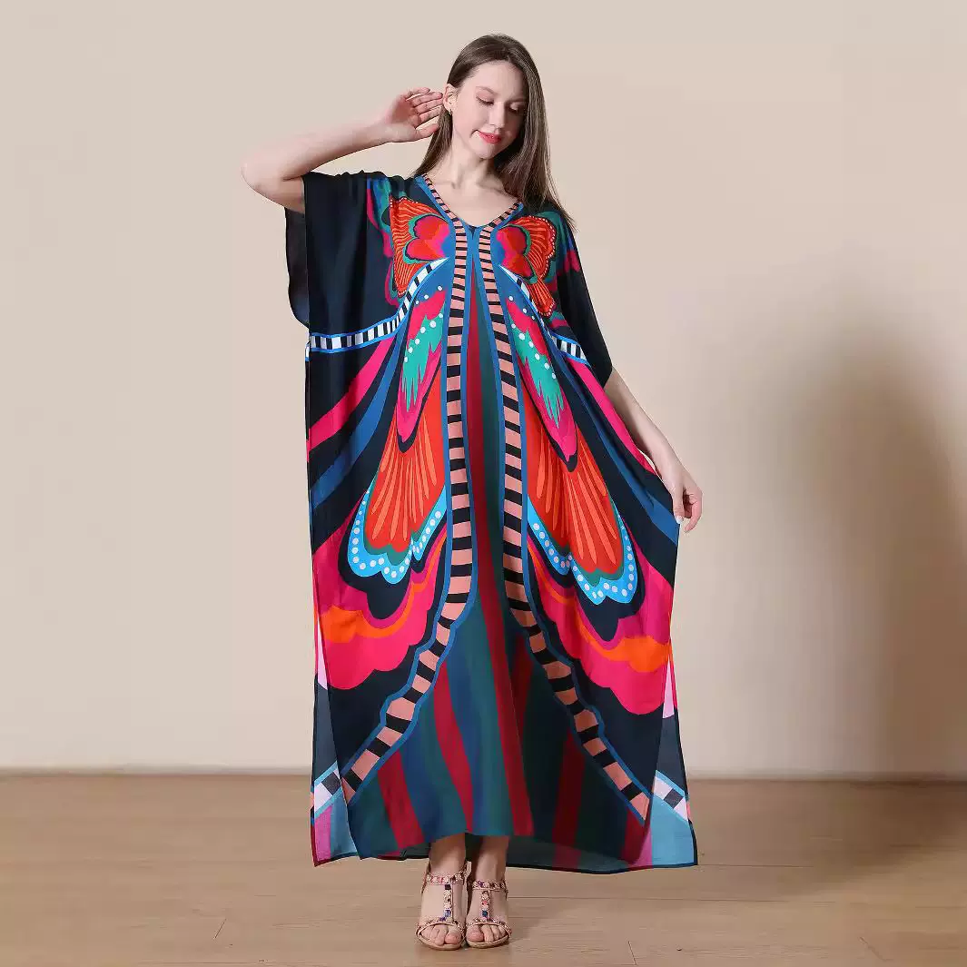 人棉比基尼印花罩衫宽松大码连衣裙欧美沙滩外套泳衣亚马逊洋气