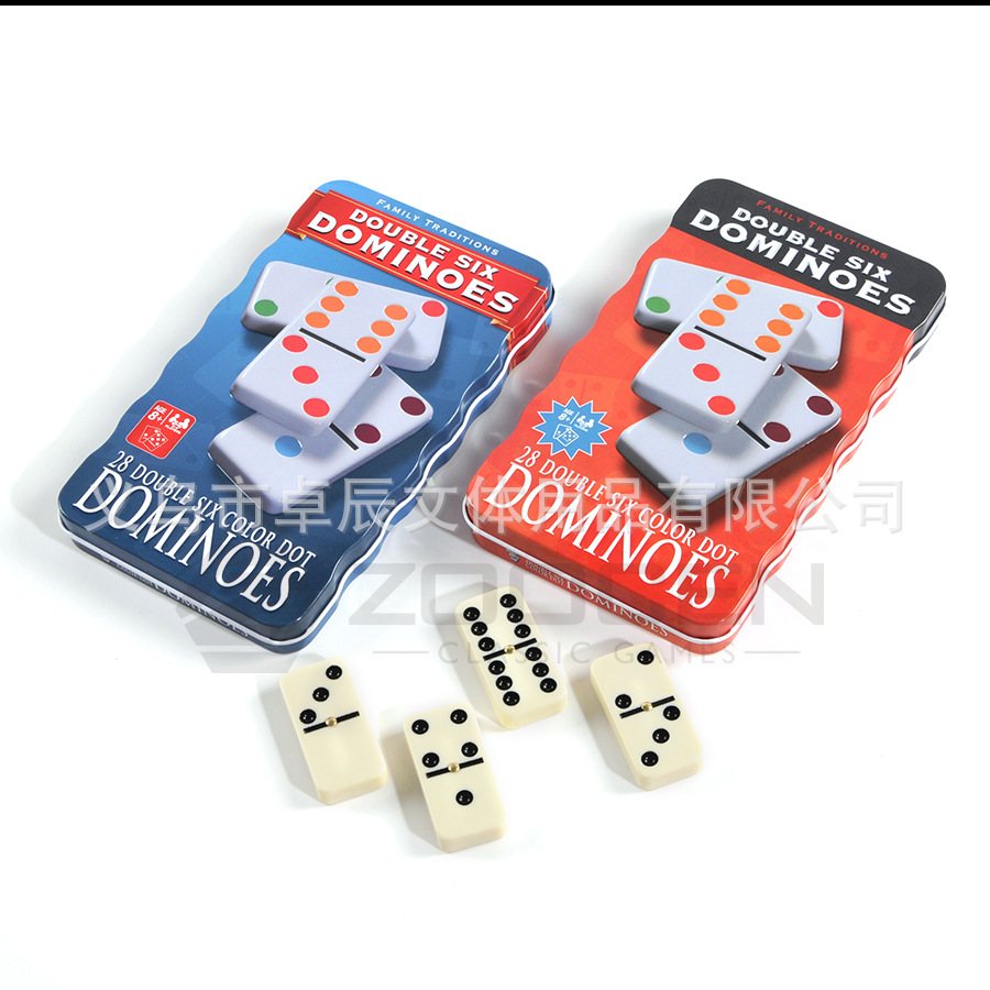 大号双六 Dominoes5010密胺多米诺骨牌象牙色弧形铁盒包装28张双6详情3