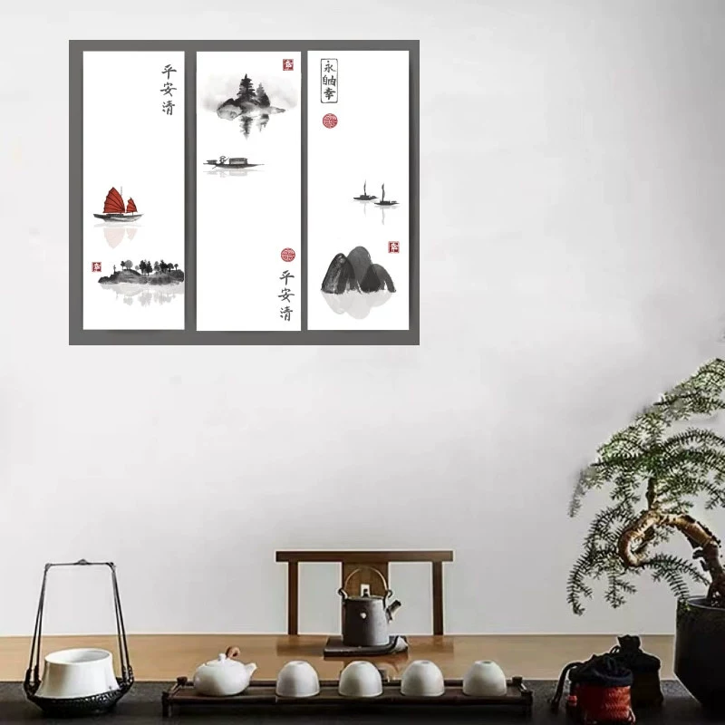 Стенные наклейки с пейзажем горы и воды Yiyao для гостиной и прихожей, ink сцена древний фон настенная декора широкого типа - водостойкие наклейки