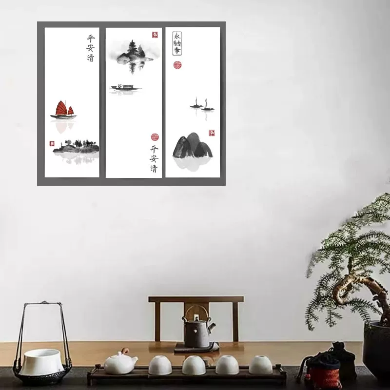 Стенные наклейки с пейзажем горы и воды Yiyao для гостиной и прихожей, ink сцена древний фон настенная декора широкого типа - водостойкие наклейки