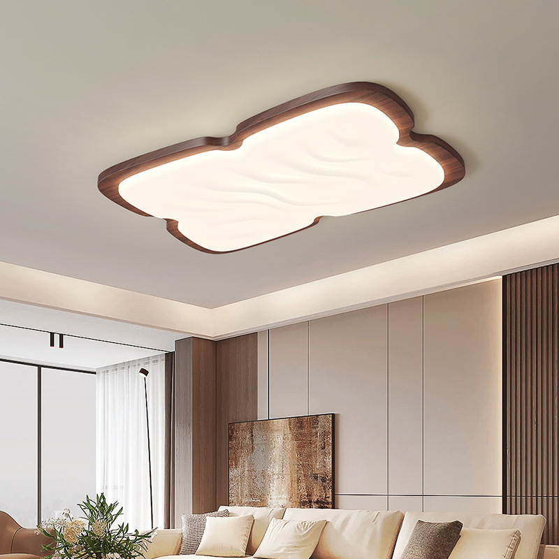 Lámpara principal de la sala de estar Lámpara de techo de viento crema de grano de madera de nogal de estilo antiguo, protección ocular creativa, lámpara de dormitorio, lámpara de estudio retro