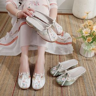 [Smoke Willow] 2025 Summer New Old Beijing Cloth Shoes Antique Cheongsam Baotou Slippers Soft Bottom Vintage Embroidered Shoes