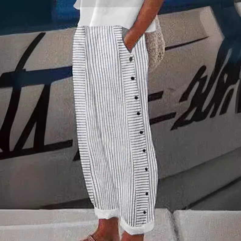 European and American Independent Station 2025 New Women's Hot Selling Stripesd Casual Pants