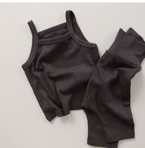 Korean version of ins girls baby pit strip home clothes pure cotton comfortable camisole short-sleeved belly-protecting high-waist pants suit