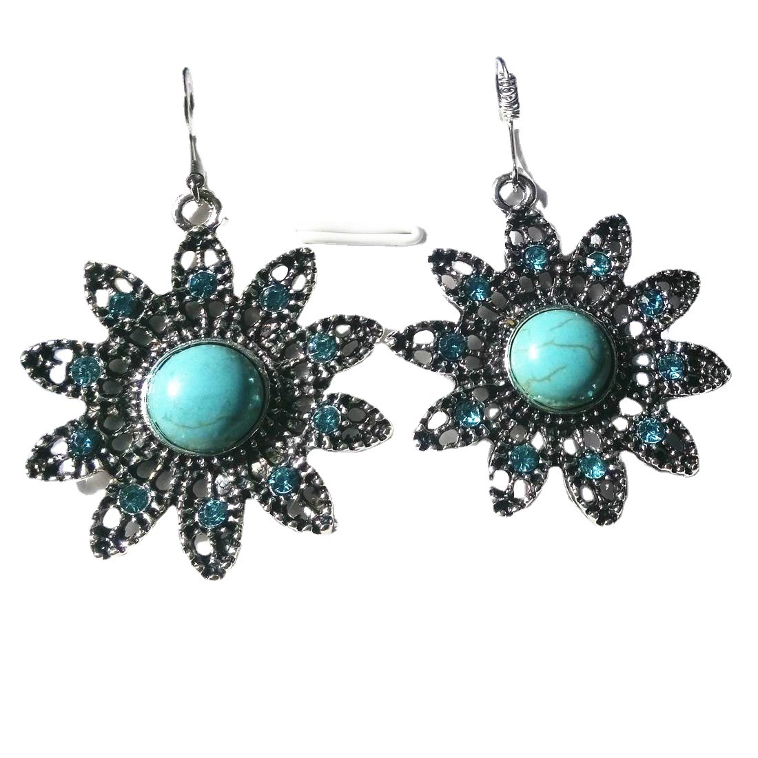 Turquoise earrings solar-powered, necklace, chain, set