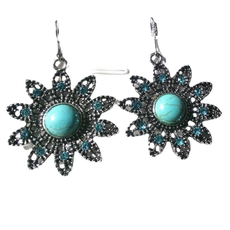 Turquoise earrings solar-powered, necklace, chain, set