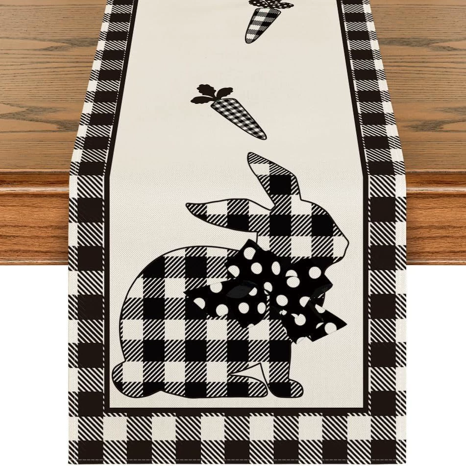 Amazon Best Selling Easter Bunny Egg Table Runner Restaurant Tabletop Holiday Party Home Decoration Table Runner