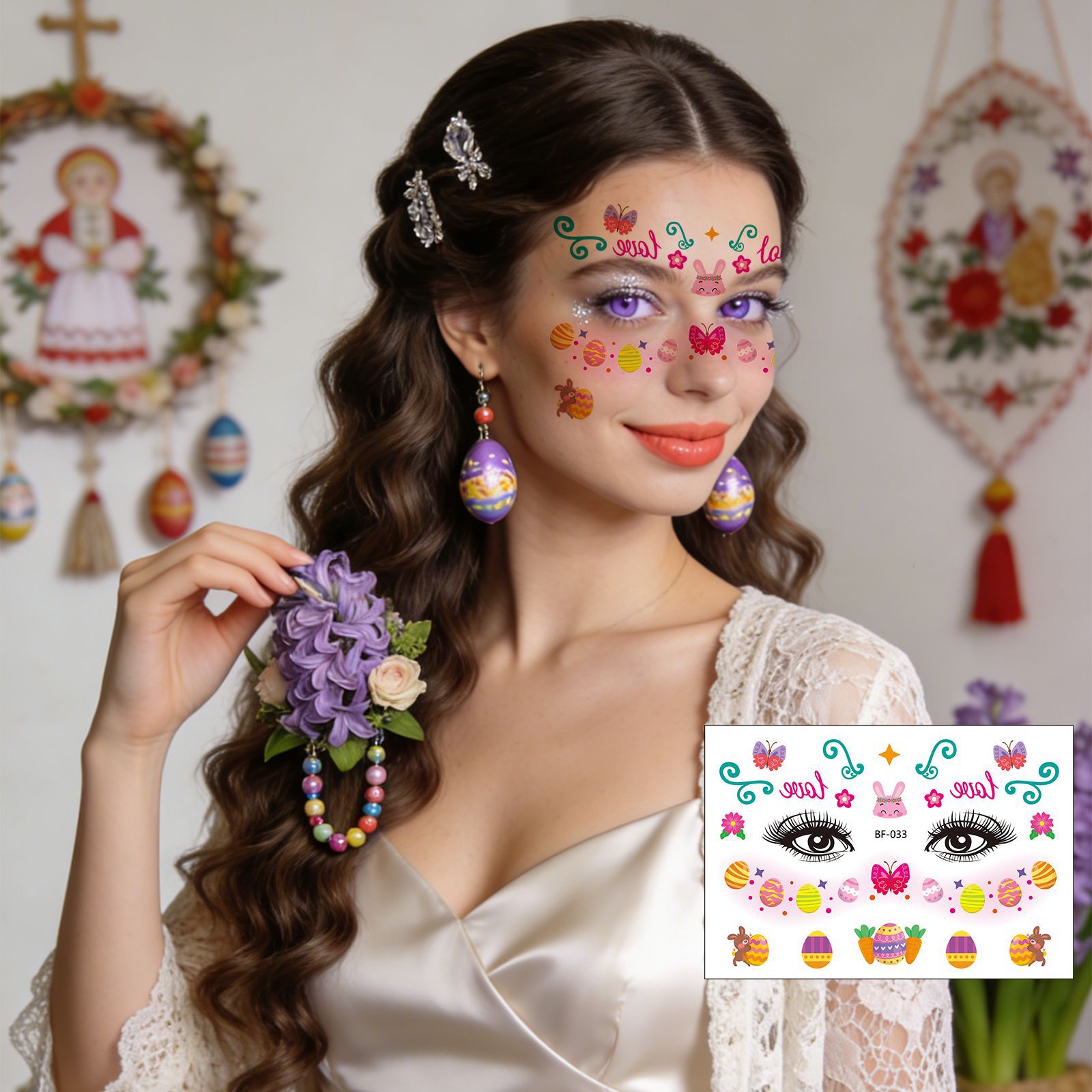 Tatuajes Temporales Faciales de Pecas de Pascua Papel de Transferencia de Agua Impermeable para Fiesta