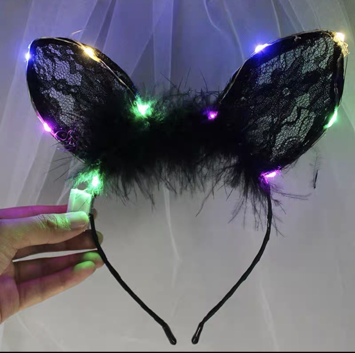 Brillante zorro orejas cinturón de cabello lámpara ángel cinturón de cabello super inmortal cinturón de cabello red rojo lindo gato orejas tocado plumas conejo