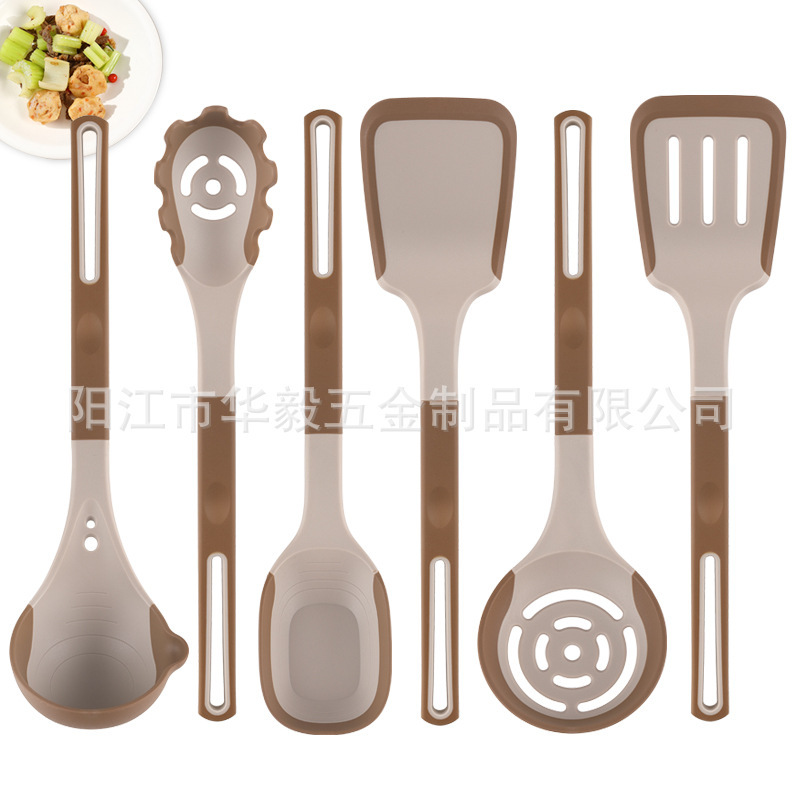 新品硅胶厨具套装双色硅胶手柄铲勺不粘锅铲子套组食品级漏勺厂家|undefined