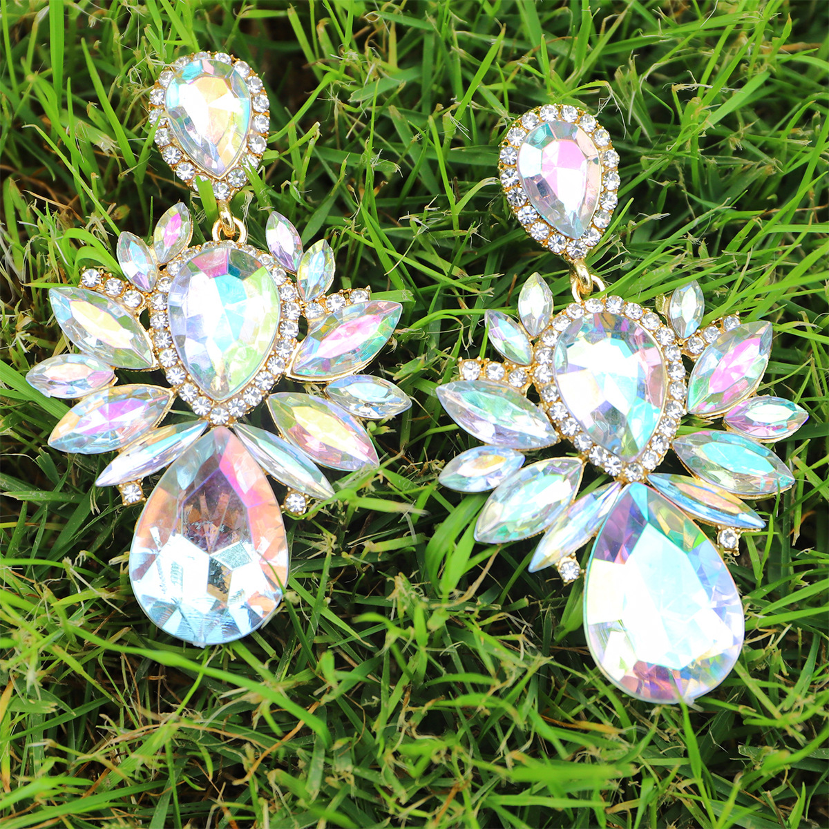 Exaggerated Multi-layer Drop-shaped Big Gem Embedded Alloy Earrings display picture 3