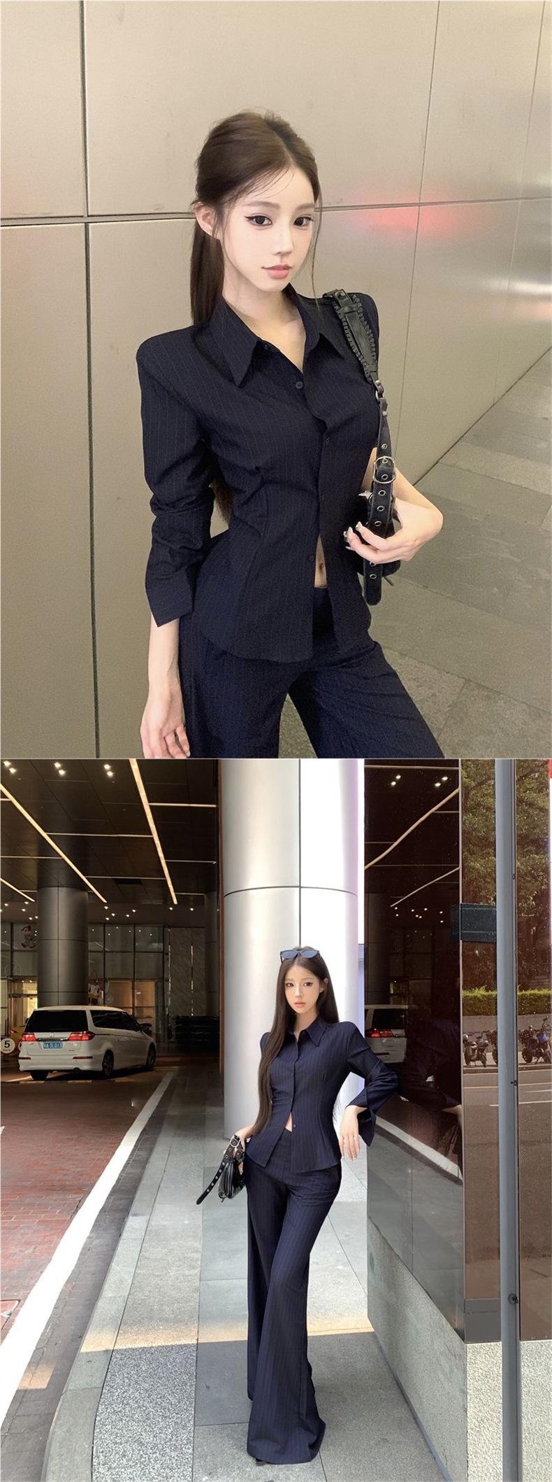 GraceChic GraceChic Elegant Sister Style With Collared Long Sleeve Striped Shirt And Flared Casual Pants For Women In Autumn Two-Piece Set_voghion.com