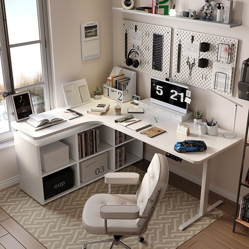 [Wzo Stable Adjustable Table] Corner Desk L-Shaped Electric Computer Desk Corner Bookcase Primary and Secondary School Student Study Table