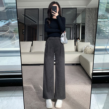 小个子毛呢阔腿裤女冬季加绒新款高腰宽松显瘦百搭休闲直筒裤