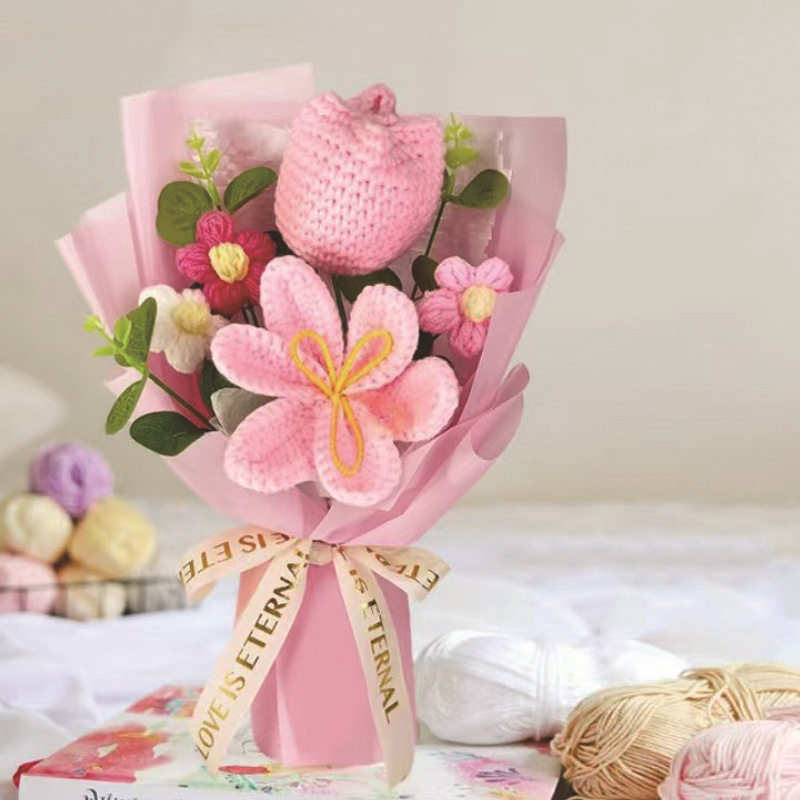 Amazon al por mayor buquete de lana hecha a mano trenzado imortalidad flor GeSan regalos de mano decoración simulación de San Valentín