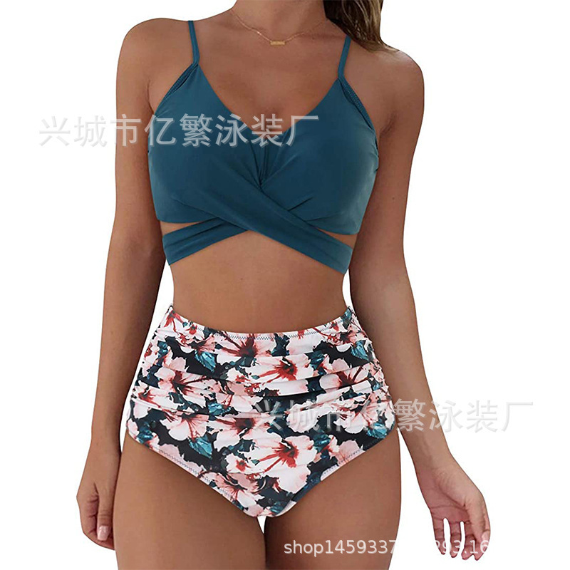 European And American Bikini Print Swimsuit