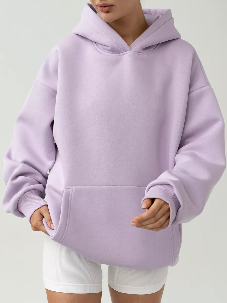 Women's Oversized Hooded Sweatshirt With Pockets And Long Sleeves_voghion.com