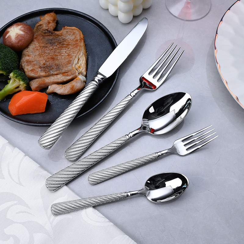 アマゾン ステンレス304麻縄模様ステーキナイフ・フォーク・スプーン食器 厚型高級クリエイティブ洋食器 デザートスプーン|undefined