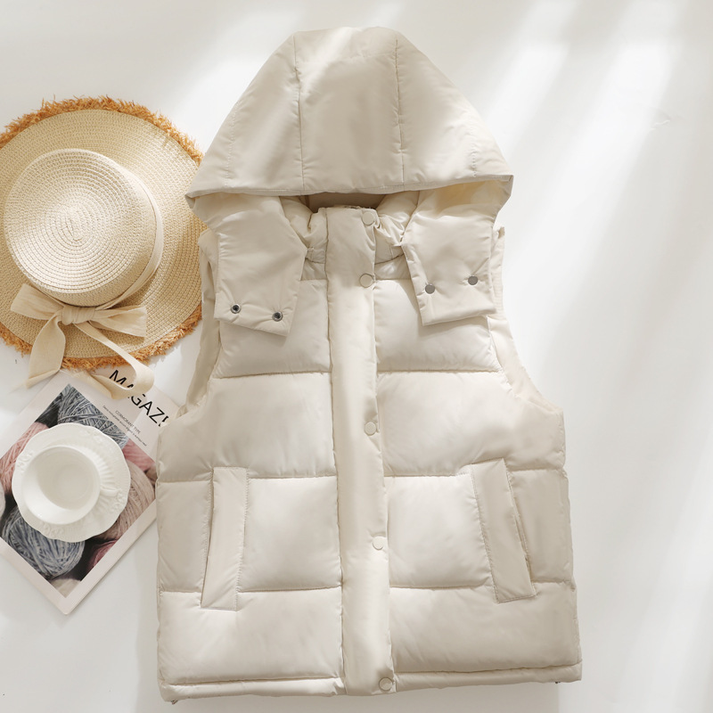 Fashionable hooded down cotton vest for women, new autumn and winter style, loose and versatile, short sleeveless jacket, vest, gilet Fashionable hooded down cotton vest for women, new autumn and winter style, loose and versatile, short sleeveless jacket, vest, gilet